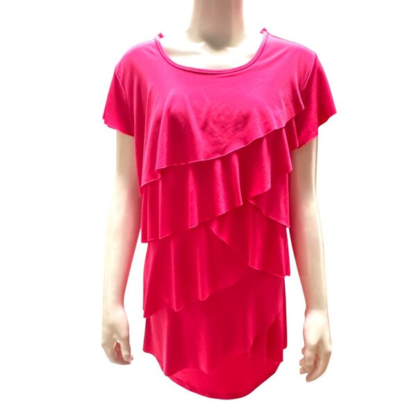 J Lee Size Large Hot Pink Ruffle Tiered Blouse Bold City Chic Statement Top - Picture 2 of 8